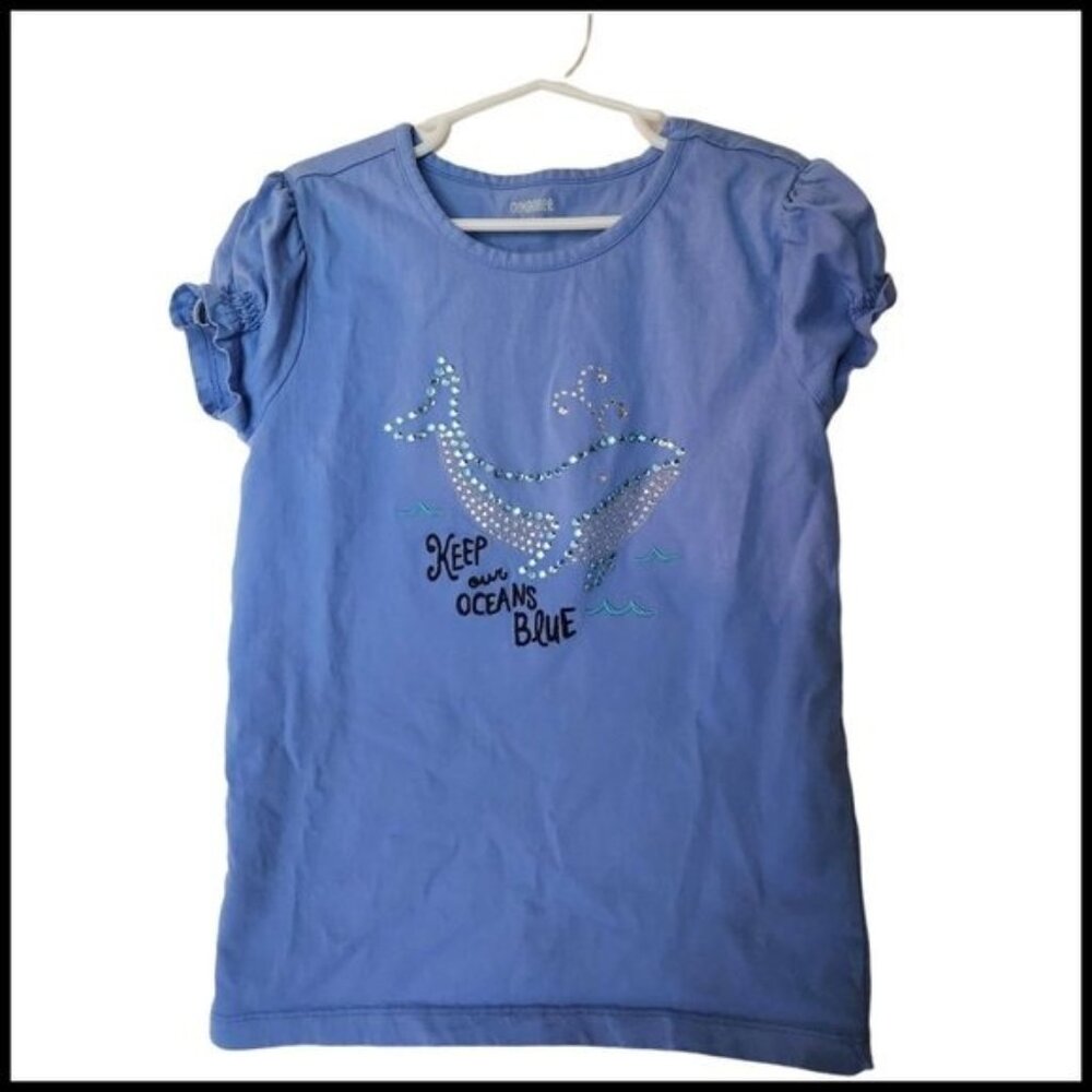 Gymboree Blue Tee T-Shirt Rhinestone Whale Size 10 Years Girls Kids